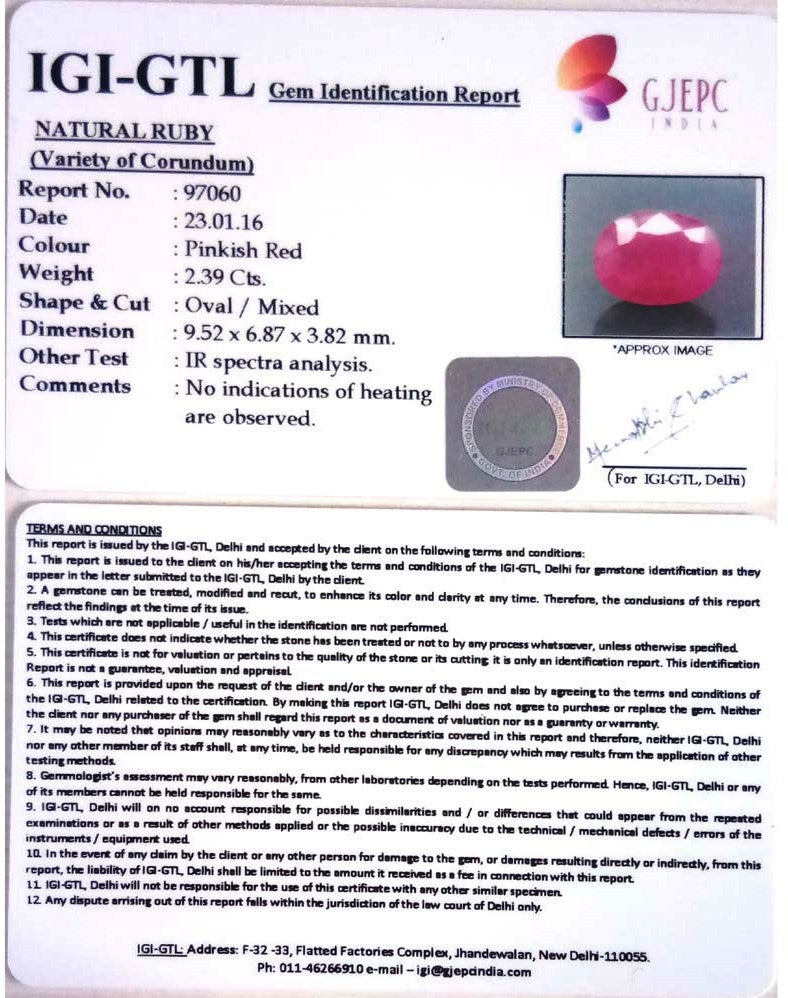 2.39/CT Natural Mozambique Ruby with Govt. Lab Certificate-BLUSA9V