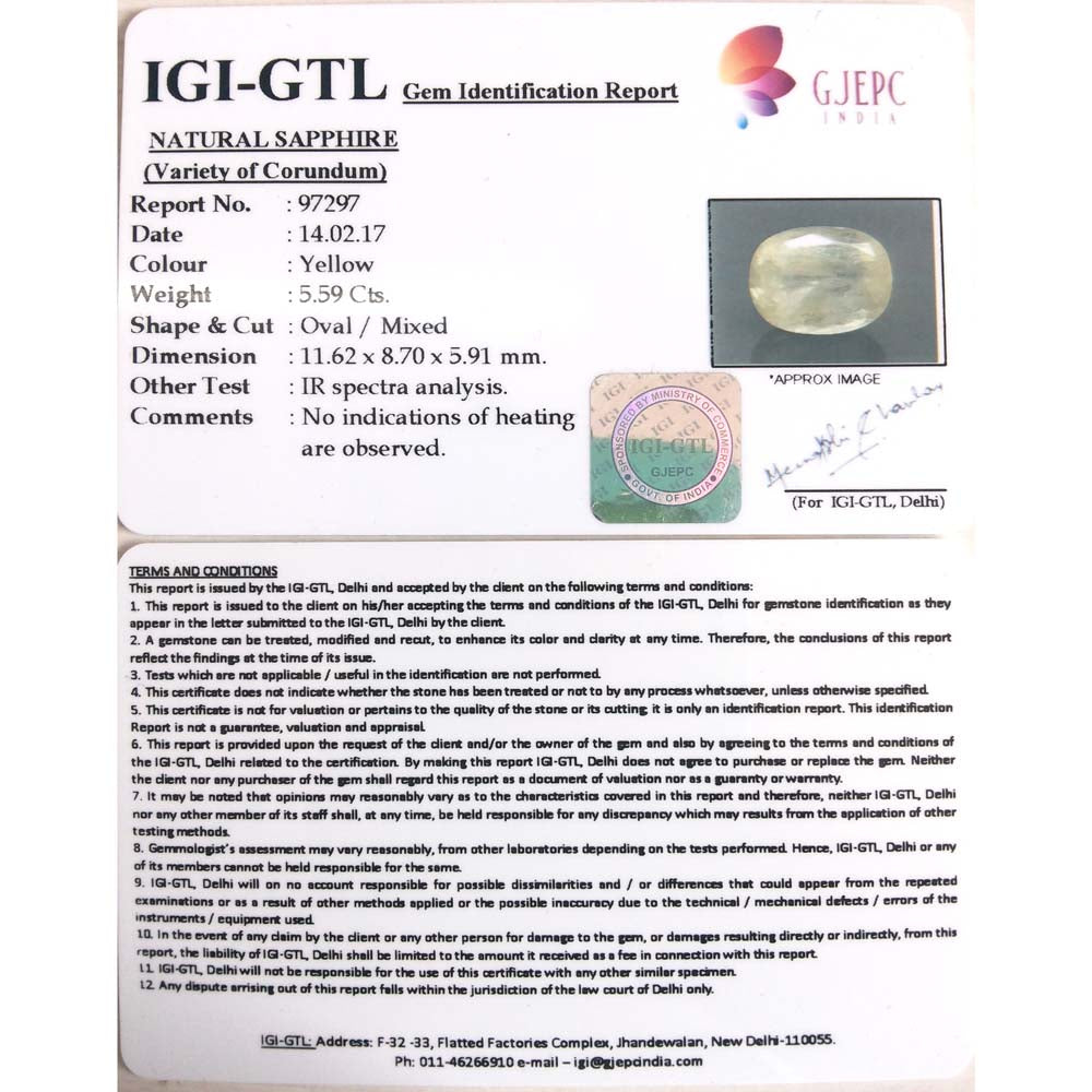 6.21 Ratti  Natural yellow sapphire with Govt Lab Certificate-(15000)