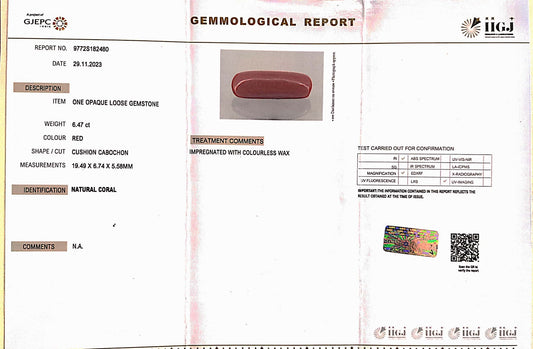 6.47/Carat Natural Cylindrical Red Coral (1800)
