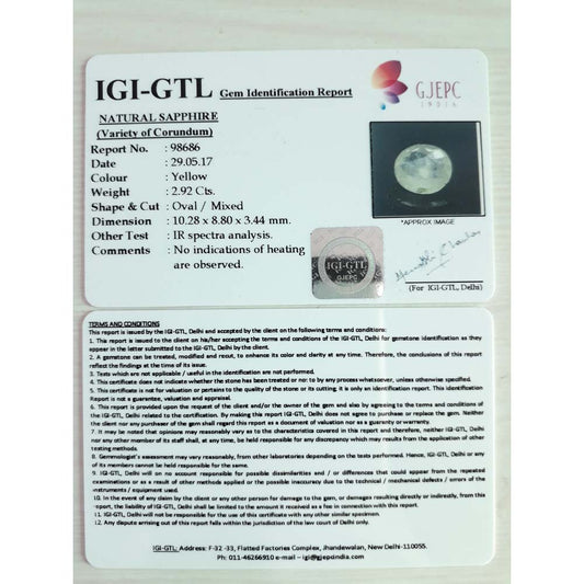 3.24 Ratti  Natural yellow sapphire with Govt Lab Certificate-(6771)