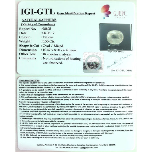 6.17  Ratti  yellow sapphire with Govt Lab Certificate-(12210)