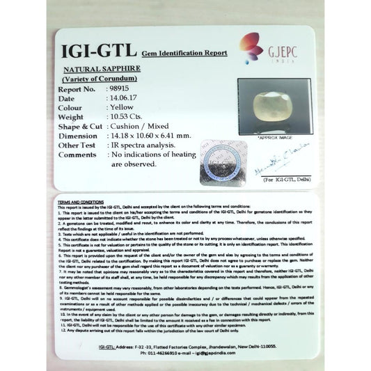 11.70  Ratti  yellow sapphire with Govt Lab Certificate-(4551)