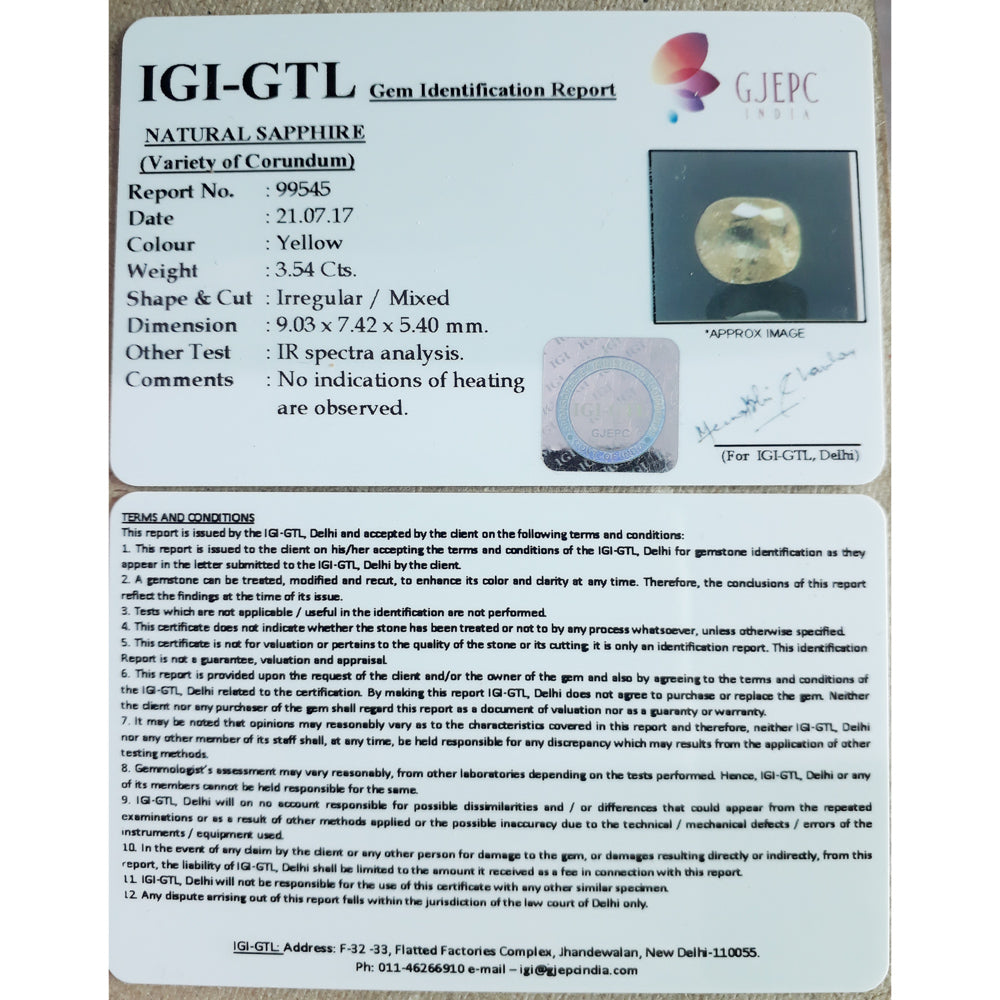 3.54/CT Pukhraj Stone with Govt Lab Certificate-YELSA9V