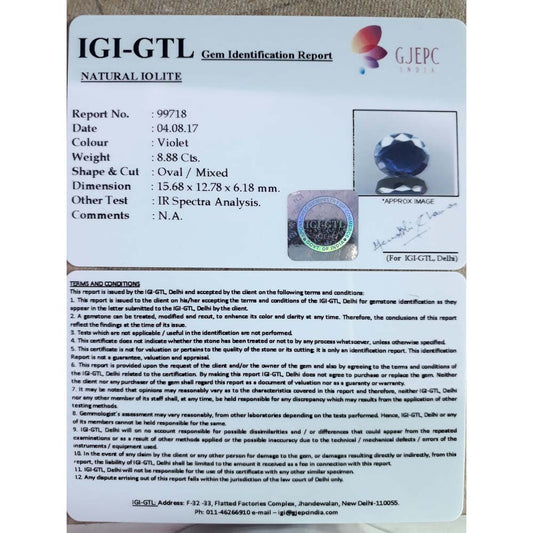 9.87 Ratti  Natural Iolite with Govt. Lab Certificate-(550)