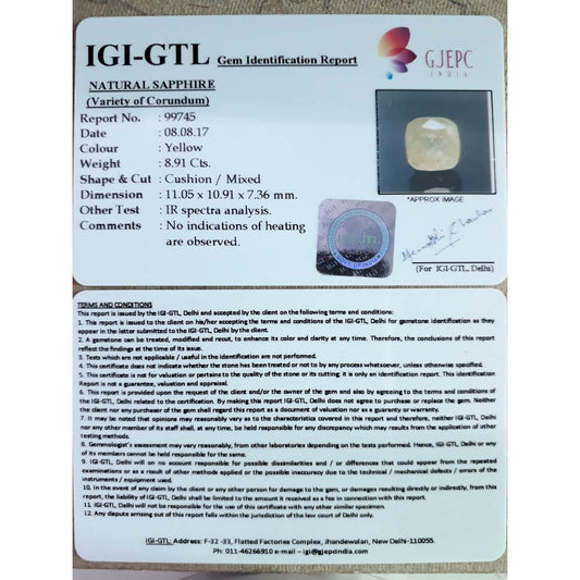 9.90 Ratti  Natural yellow sapphire with Govt Lab Certificate-(4100)