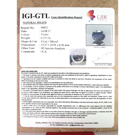 6.92 Ratti  Natural Iolite with Govt. Lab Certificate-(550)