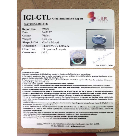 4.88 Ratti  Natural Iolite with Govt. Lab Certificate-(550)