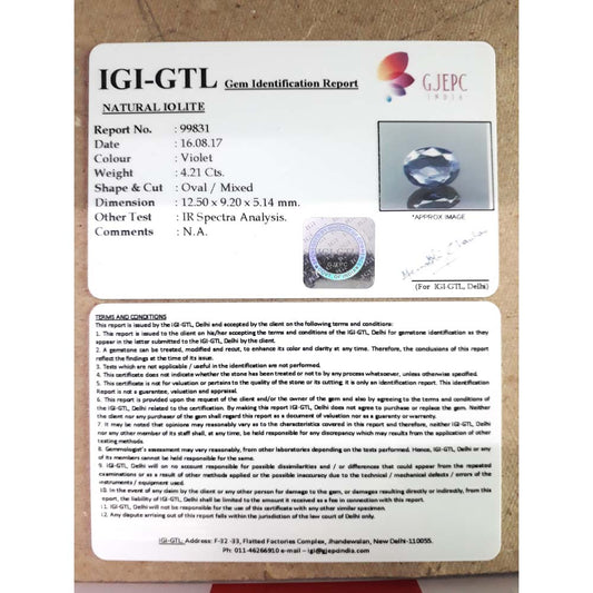 4.68 Ratti Natural Iolite with Govt. Lab Certificate-(2331)