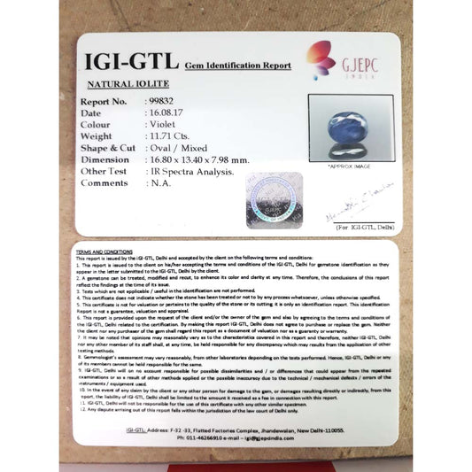 13.01 Ratti  Natural Iolite with Govt. Lab Certificate-(550)