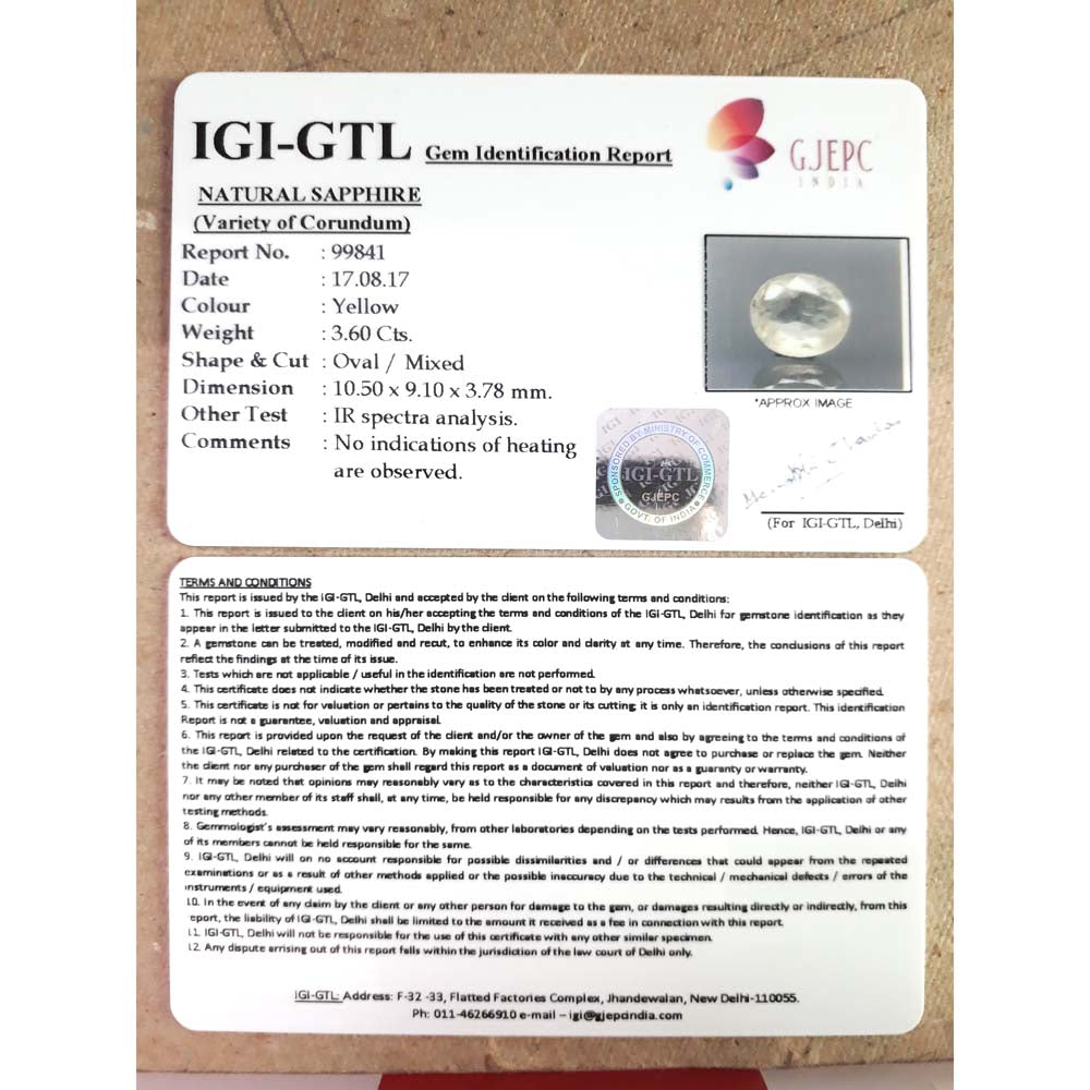 4.00 Ratti  yellow sapphire with Govt Lab Certificate-(YELSA9T)