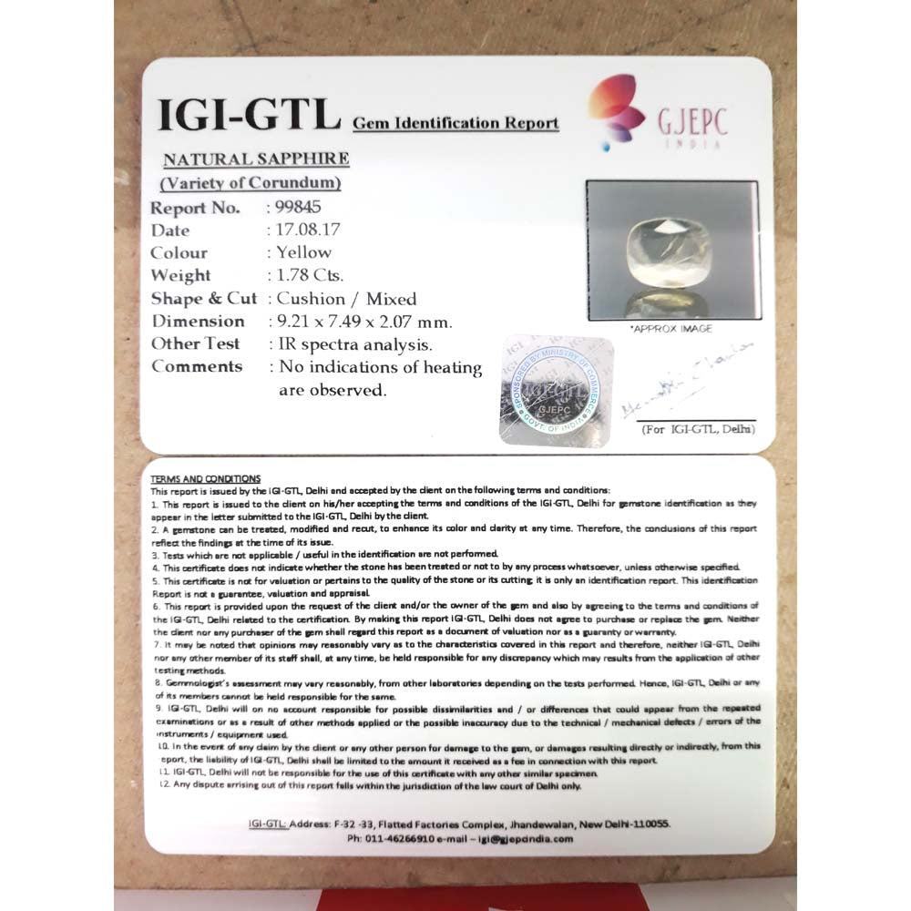 1.98 Ratti  yellow sapphire with Govt Lab Certificate-(8991)