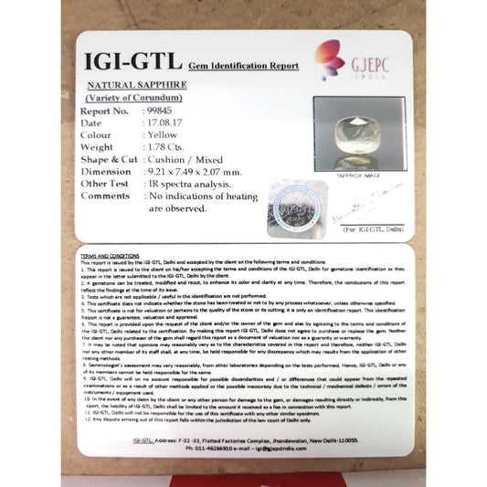 1.98 Ratti  yellow sapphire with Govt Lab Certificate-(8991)