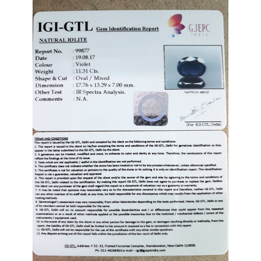 12.57  Ratti  Natural Iolite with Govt. Lab Certificate-(550)