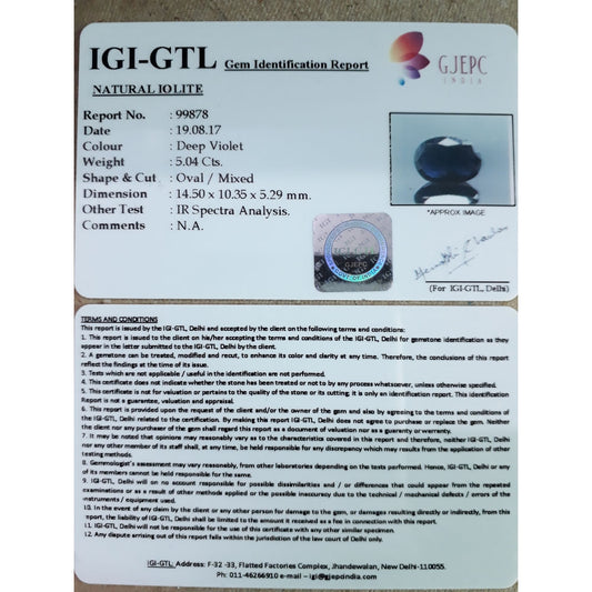 5.60 Ratti Natural Iolite With Govt. Lab Certificate-(610)