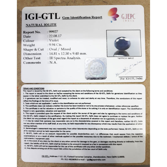 11.04 Ratti  Natural Iolite with Govt. Lab Certificate-(550)