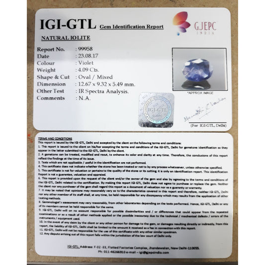 4.54 Ratti  Natural Iolite with Govt. Lab Certificate-(550)