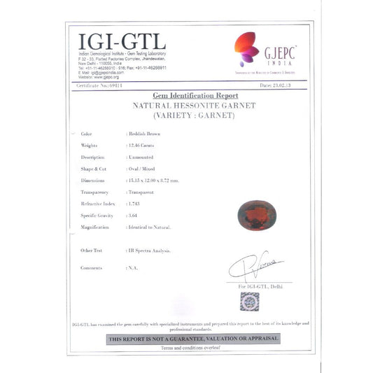 13.84 Ratti Natural Govt. Lab Certified Ceylonese Gomed-2100