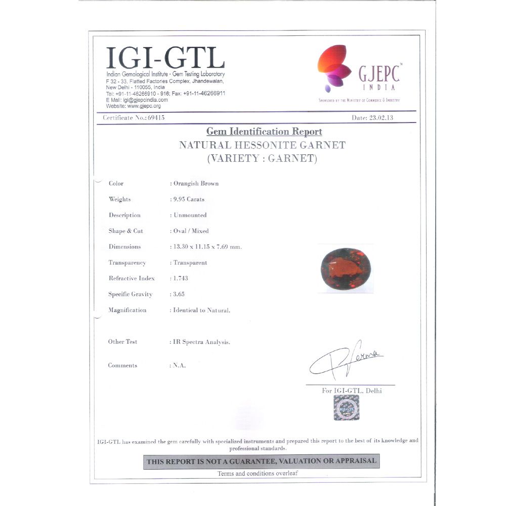 11.06 Ratti Natural Govt. Lab Certified Ceylonese Gomed-(2100)