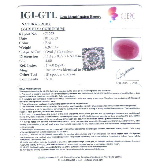 7.63 Ratti Natural New Burma Ruby with Govt. Lab Certificate-(12210)