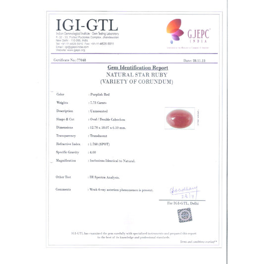 8.61 Ratti Natural New Burma Ruby with Govt. Lab Certificate-(5100)