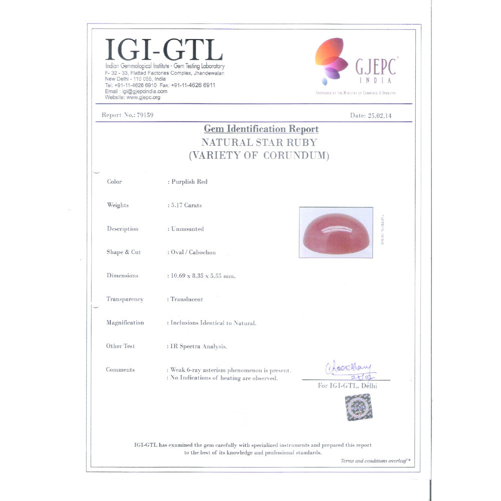 5.74 Ratti Natural New Burma Ruby with Govt. Lab Certificate-(12210)