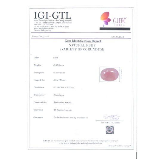 7.94 Ratti Natural New Burma Ruby with Govt. Lab Certificate-(3100)