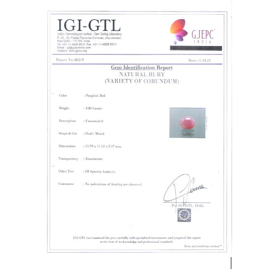 10.89 Ratti Natural New Burma Ruby with Govt. Lab Certificate-(5661)